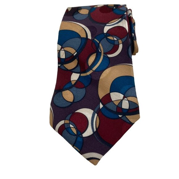 Je Suis 100% Silk Multicolor Geometric Pattern Tie Circles Necktie USA - Picture 1 of 13